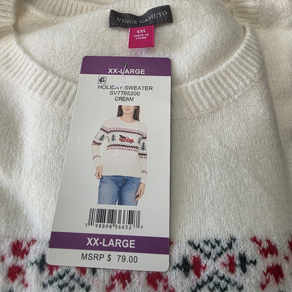 NWT Vince Camuto Women's Holiday Red Truck Sweater Size XXL - Picture 5 of 7